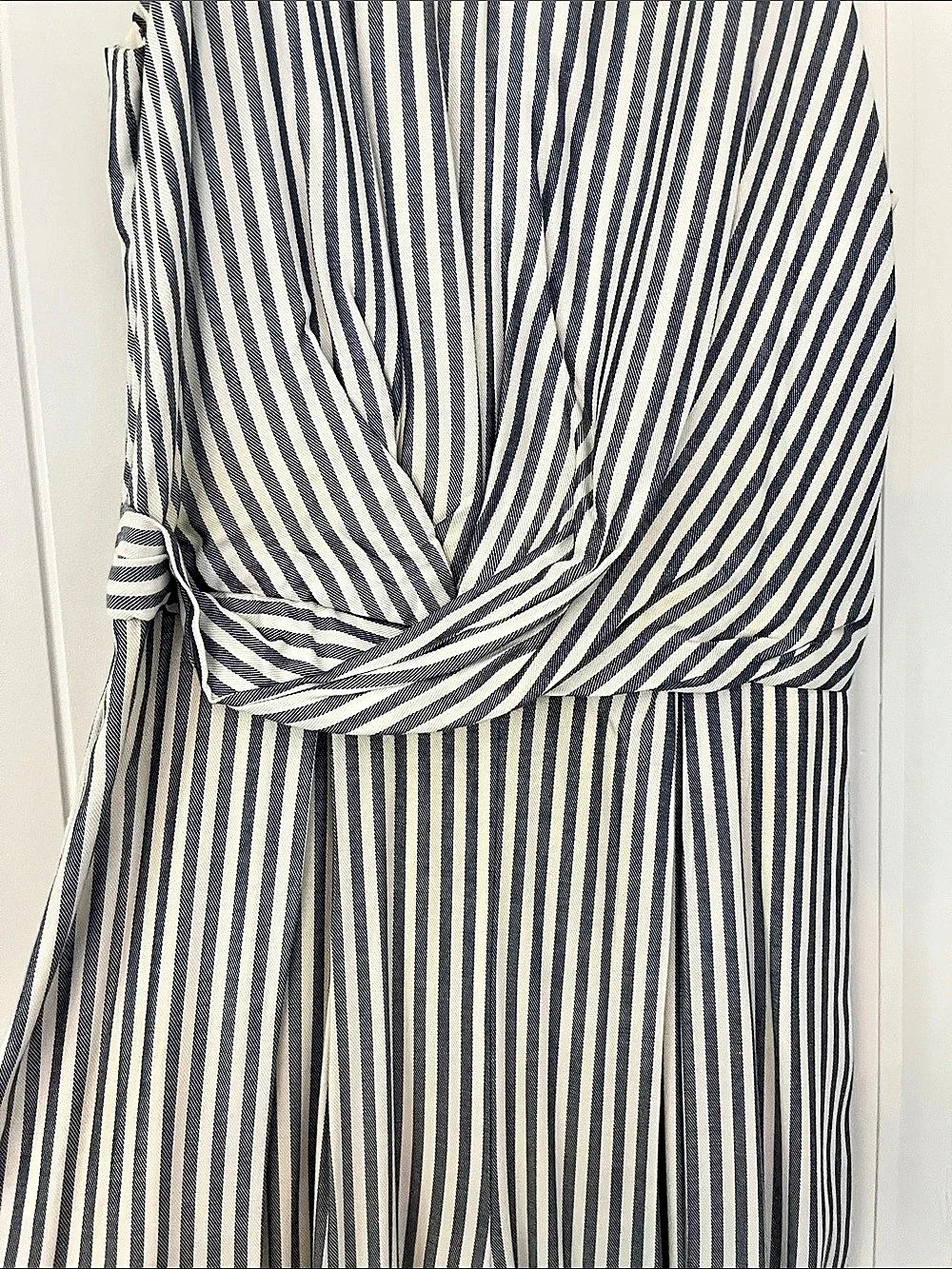 A New Day Striped Wrap-Front Jumpsuit Blue & White XS Like New